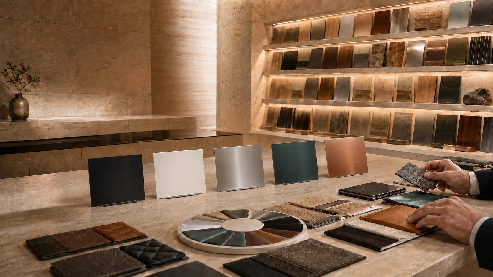 Hayden scale study and curated commission materials in a private salon